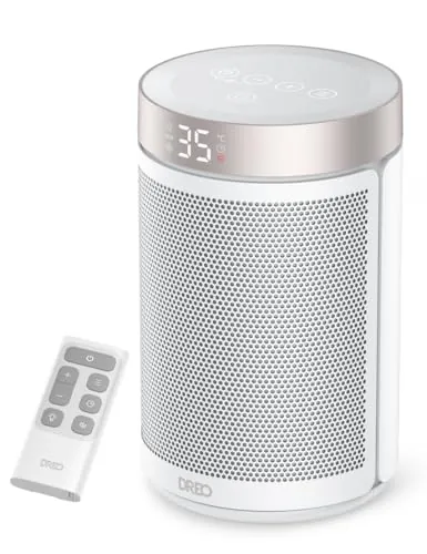 Dreo Calefactor Eléctrico 1500W Silencioso y de Bajo Consumo, Estufa Cerámica Portátil con Termostato, 3 Modos, Temporizador 12H, Protección Contra Sobrecalentamiento y Vuelco, Blanco