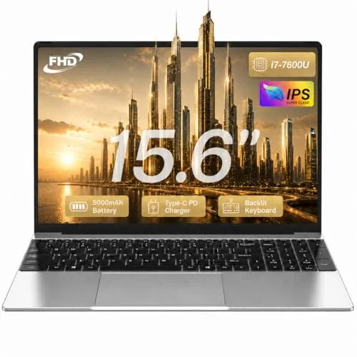 FUNYET 15.6" Ordenador Portátil Core i7-7600U (hasta 3.9 GHz), 16 GB RAM 1 TB SSD Laptop Win 11 GPU HD Graphics 620 Notebook, FHD 1920×1080, Type-C, Wi-Fi 5, BT, USB 3.0, HDMI y Teclado Retroiluminado