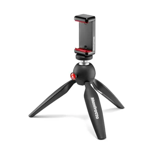 Manfrotto MKPIXICLMII-BK, Mini trípode con Abrazadera Universal para Smartphone, Fabricado en Italia, para iPhone con o sin Funda, CSC, vlogging, videografía, Color Negro