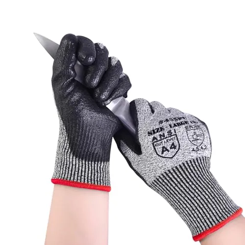 AovYoo Guantes de Trabajo Guantes Anticorte Nivel 5 - Carnicero/Jardineria/Cocina/Guantes de Seguridad (1, M)
