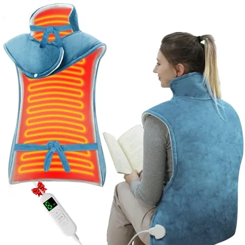 ITSHINY Almohadilla Térmica para Cuello y Espalda, Almohadilla Térmica Eléctrica con 6 Niveles de Calor, Temporizadores de Apagado Automático, Calentamiento Rápido, Lavable a Máquina, 60x108 cm