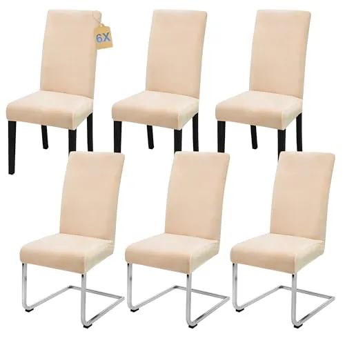 SUKAIKEQA Fundas elásticas universales para sillas (Juego de 4/6/8 Piezas con Respaldo) para salón, Cocina, Oficina, Comedor, Fundas para sillas de Fiesta, Lavables y extraíbles. (6, Beige.)