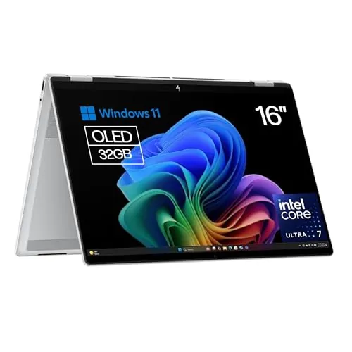 HP Omnibook X Flip - Ordenador portátil Convertible de 16" 3K OLED táctil (Intel Ultra 7-258V EVO, 32GB RAM, 1TB SSD, Intel ARC Graphics, Windows 11 Home, WiFi 7) Silver - Teclado QWERTY Español