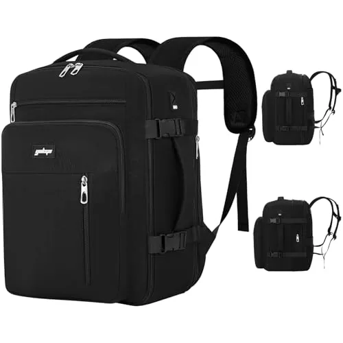 YOKGO Mochila Viaje Cabina Avion 40x30X20 Expandible 40x30x25,Mochila de Viaje, Equipaje de Mano 24 a 30L Apta Ryanair, Vueling, Wizz Air,Impermeable,Portátil 15.6" Bolsa,Hombre Mujer Negro