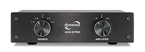Dynavox AUX-S Pro - Conmutador de extensión de Entrada con 5 entradas RCA para Dos amplificadores estéreo y Envolvente, Color Negro