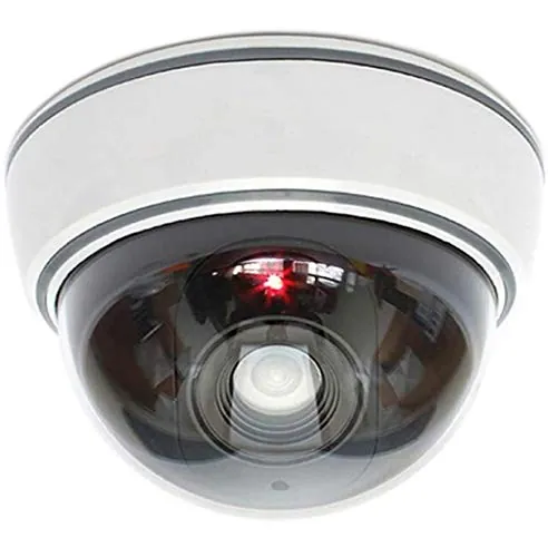 O&W Security Cámara falsa con objetivo, videovigilancia, cámara de vigilancia, cámara falsa con luz LED roja, para interiores y exteriores