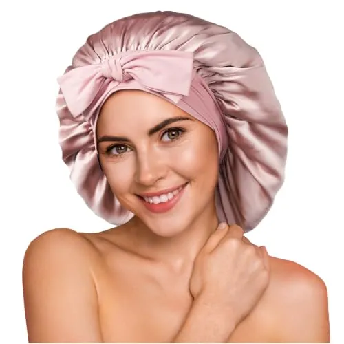 Umisleep 100% 22 Momme Gorro de Seda de Morera para Dormir Doble Capa, Rosa