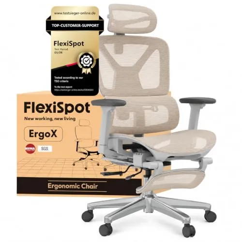 FLEXISPOT ErgoX Silla Ergonomica Escritorio con Reposapiés, Beige