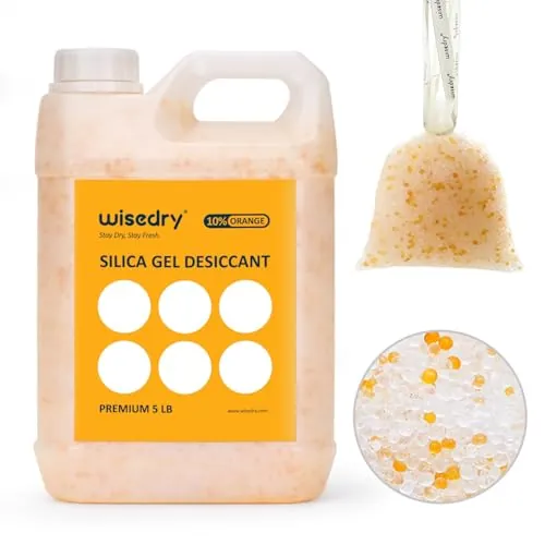 wisedry Perlas de Gel de Sílice Reutilizables - 2,2 kg [5 LBS] Desecante Recargable Indicador de Color a Granel con 10 Bolsas de Organza con Cordón