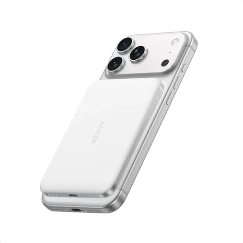 Anker Nano Certificado Qi2 15W Power Bank Magsafe ultradelgada de 5000 mAh, Cargador portátil Compatible con MagSafe,diseño ergonómico, Solo para iPhone 17/16 Pro Max/15/14,Blanco