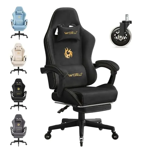 WOLTU Silla Gaming con Soporte Lumbar, Silla Oficina Ergonómica,Negro