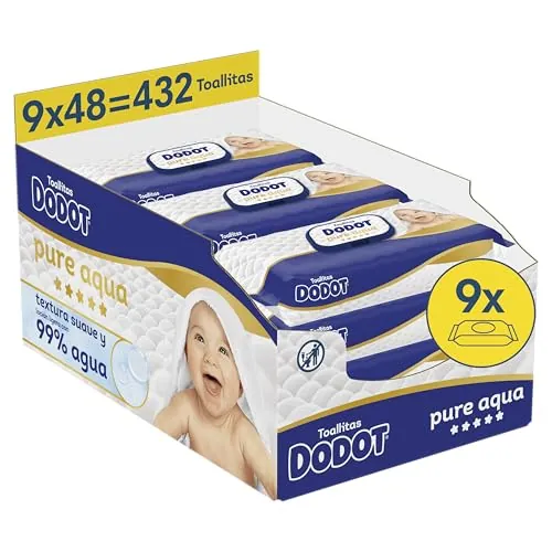 Dodot Pure Aqua Touch Toallitas Para Bebé 9 Paquetes De 48 Unidades = 432 Toallitas, Textura Suave & Loción Con 99% De Agua