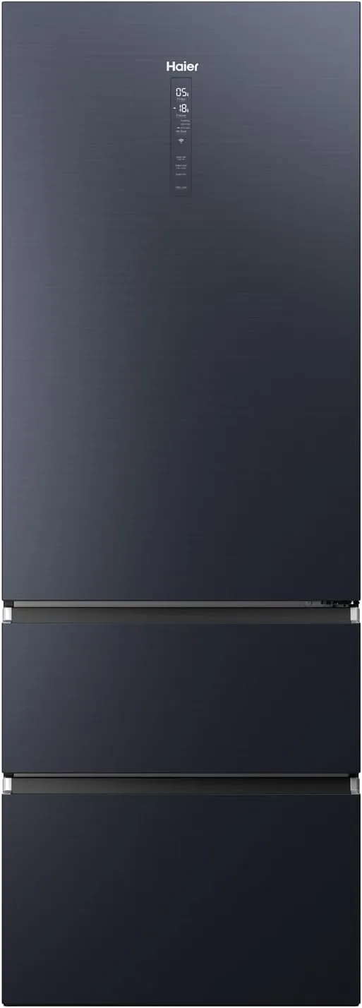 Haier 3D 70 Series 7 HTW7720ENMB - Frigorífico Combi, Cajones Direct Access, Conexión WIFI, Motor Inverter, Cajón Humidity Zone, Total No Frost, 483 L, Clase E, Negro, Ancho: 70 cm, Alto: 200 cm