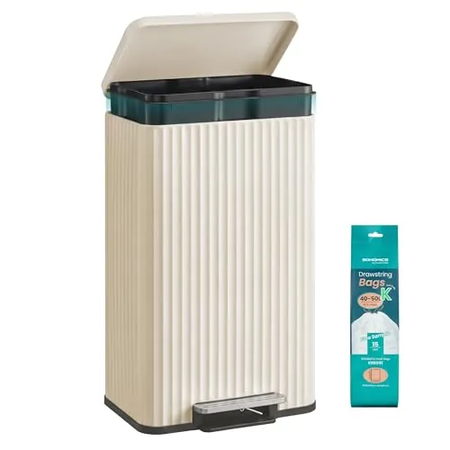 SONGMICS Cubo de Basura de Acero, 50 L, con Pedal, Cierre Suave