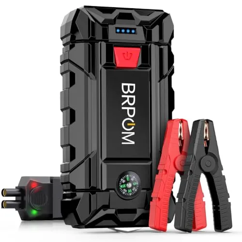 BRPOM Arrancador de Coches 10000A, 12V Arrancador de Baterias de Coche(para 7.0L de Gasolina o 5.5L de Diésel) Jump Starter con Linterna LED de Emergencia, Espera Larga, Carga Rápida