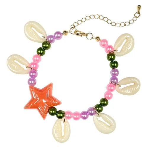 Moana - Tobillera de perlas pequeñas de concha moana con perlas de concha, tobillera ondulada de concha de caracol