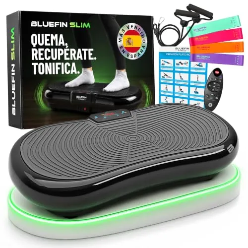 Plataforma Vibratoria Ultra Slim de Bluefin Fitness / Vibro Moldeador / 5 Programas + 180 Niveles / Fácil de Guardar