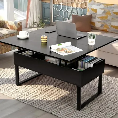 VOWNER Mesa de Centro Elevable Extensible (Negro)