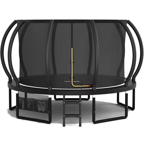Devoko Cama Elástica Exterior para Niños Ø 228/305/366/427 cm, Trampolín Exterior de Jardín Calabaza Certificado GS con Red Seguridad, Escalera, Capacidad 150 kg