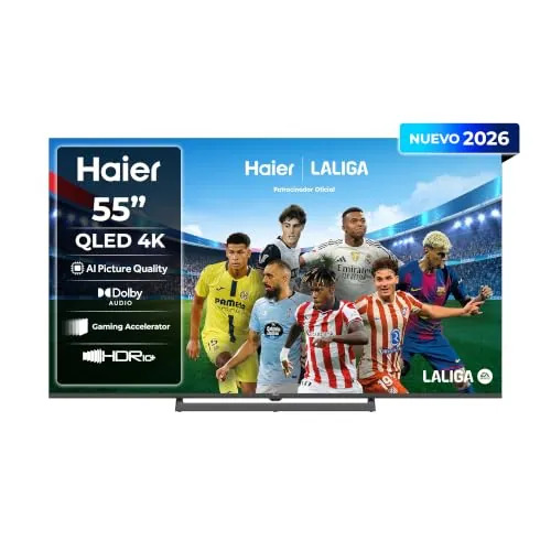 Haier H6 QLED 4K 55" 55H6GUX, Smart TV con Google TV, Dolby Audio, HDR10+, MEMC, AI Picture Quality, Bluetooth 5.1, Gaming Accelerator 120Hz DLG, USB 2.0 x 2, DBX TV, HDMI 2.1 x 4 [2026]