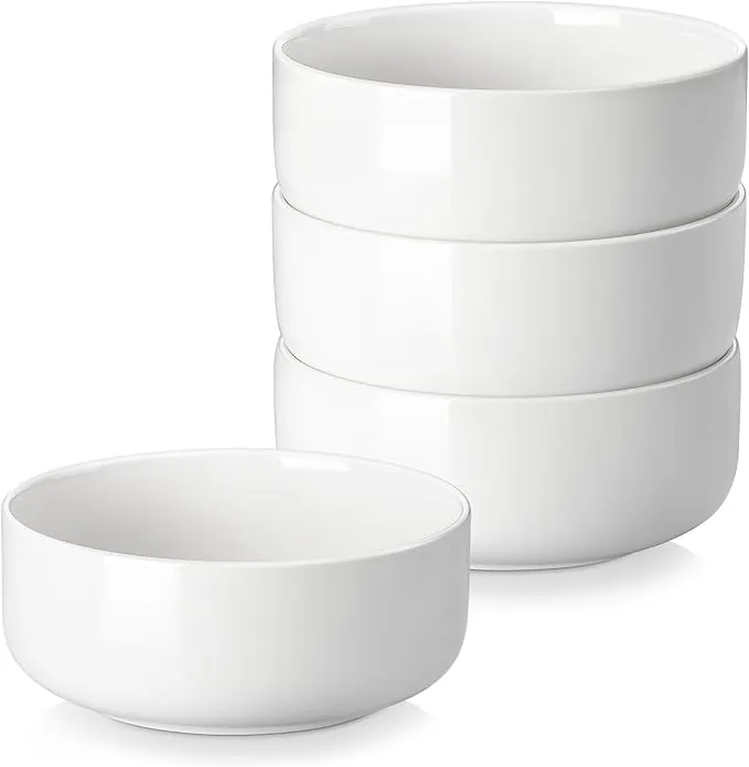 MALACASA Serie LUNA Set de 4 Cuencos para Cereal Ø 14,7 x 6 cm, 640 ml en Porcelana, Cuencos y Tazonas Elegantes, Adecuados para Desayuno y Postres, Apto para Lavavajillas y Microondas, Blanco
