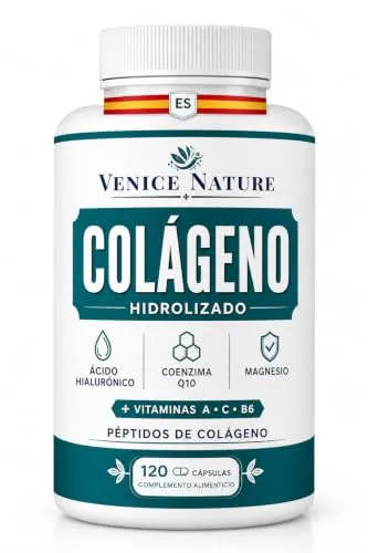 Colageno con Magnesio en Capsulas - Colágeno Hidrolizado y Ácido Hialurónico + Coenzyme Q10 + Vitamina C + Vitamina A + Vitamina B6 - Collagen Venice Nature