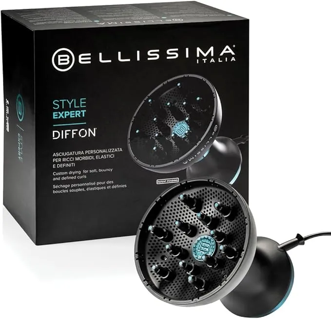 Bellissima Style Expert Diffon, Difusor de Aire Caliente XL Profesional para Cabello Rizado, Tecnología Iónica Anti-Encrespamiento, 2 Velocidades, 3 Temperaturas, Cable de 3 m, Secado Delicado