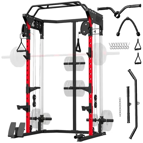 SPORTNOW Jaula de Potencia Musculación con Sistema de Poleas Ajustable