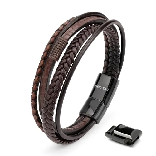 SERASAR 20cm Marrón Pulsera de Cuero Hombre Pulseras Hombres Brazalete Brazaletes Pulso Muñequera Muñequeras Bisuteria Bisutería Joyeria Nudos Cuerda Cuerdas Bracelet Men Jewellery Unisex