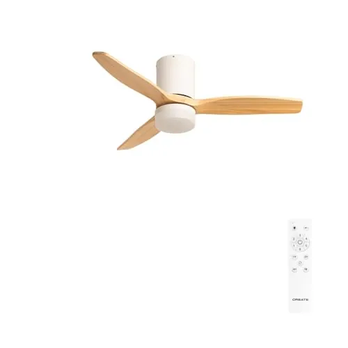 CREATE/WINDCALM S/Ventilador de techo ABS con luz blanco aspas efecto madera clara con mando / 40W, Silencioso, Ø112 cm, 6 velocidades, 3 temperaturas de luz, temporizador, función verano-invierno