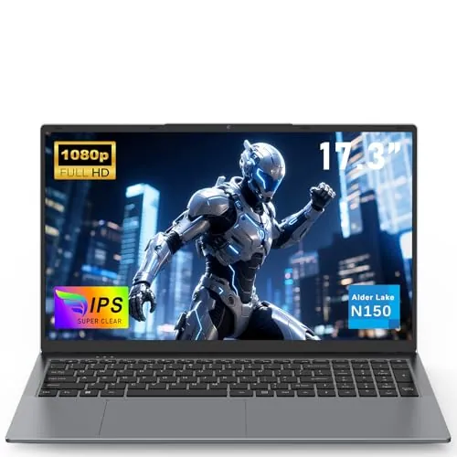NAIKLULU 17.3 Pulgadas Pc Ordenador Portatil Processor N150 (1,2 a 3,6Ghz), RAM 16GB SSD 512GB Laptop 2026 Computadora Portatil, Teclado Completo Retroiluminado/6000Mah/Type-C