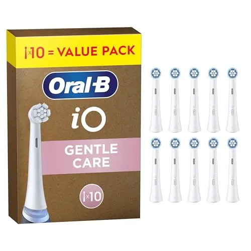 Oral-B iO Gentle Care Cabezales de Recambio Originales, Blanco, Pack de 10 - Recambios para Cepillos de Dientes Eléctricos Oral B iO, Cepillado Delicado para Encías Sensibles, Filamentos Suaves