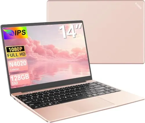 bvate Ordenador portátil 14" 2026 Win 11 N4020 6+128 GB 2.4G+5G -Oro Rosa