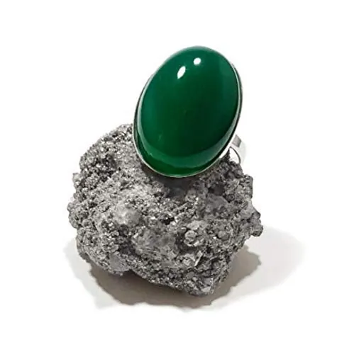 Anillo de Plata 925 con Ágata Verde (Piedra Natural) 25x18mm - Disponible Anillo Ajustable y Fijo, Tamaño de XS a XXXL, para Hombre, para Mujer - Caja Regalo Gratis