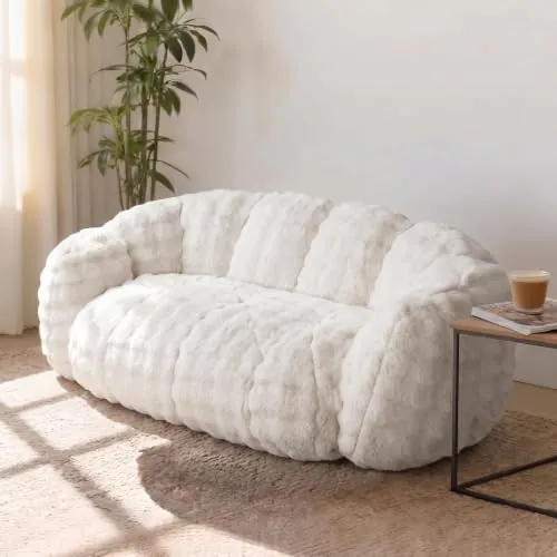 Puff Gigante Adulto XXL Sofá 2 Plazas Terciopelo Sillón Relax, Blanco Nube