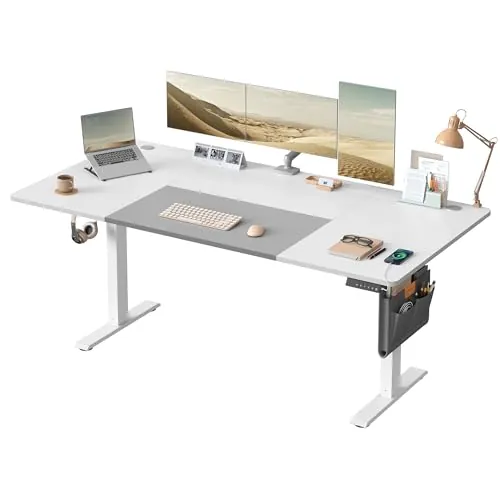 SONGMICS Escritorio Eléctrico, Regulable en Altura, 180 x 80 cm, Regulación Continua, 4 Alturas de Memoria, Puerto USB-C, Blanco Nube y Gris Paloma LSD028WZ03