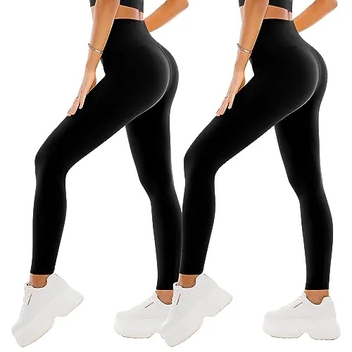 SINOPHANT 2 Leggins Mujer Pantalon Yoga Mallas Deporte Leggings Suaves Elásticos de Cintura Alta Tallas Pilates L-XL 2 Negro/Negro