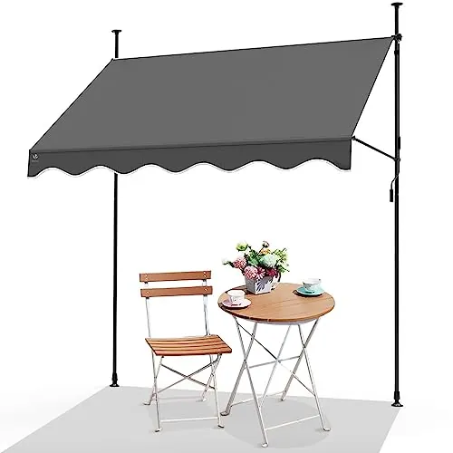 VOUNOT® Toldo Manual Retráctil, Toldo Enrollable Exterior Altura Ajustable con Manivela, Sin Taladro, para Terraza Balcón Jardín, 250x120x210-300 cm, Gris