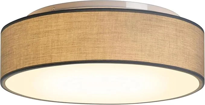 Plafón de Techo Redondo de Tela 38 cm, Pantalla Textil con 2 Casquillo E27 (40W máx.) Lámpara de Techo para Salón, Dormitorio, Pasillo o Habitación Infantil,Sin bombilla (Taupe, 38)