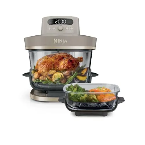 Ninja CRISPi PRO XL, Freidora de Aire con 2 Recipientes, Dorado Piedra | 5 Funciones de Cocción Predefinidas, Recipientes de Cristal CleanCrisp de 5,7 y 2,3 L y Tapas para Almacenamiento - AS090EUSD