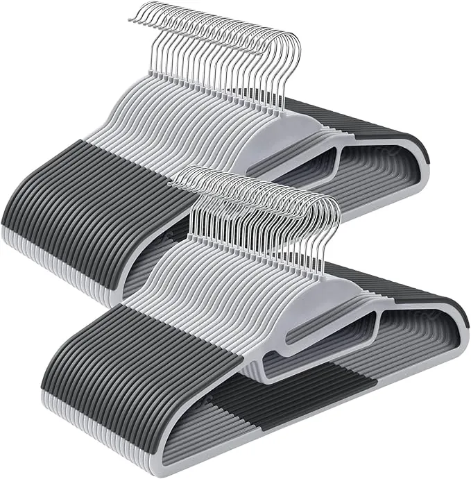 SONGMICS 50 Perchas de Plástico, Apertura en Forma de U, Antideslizantes, Ahorro de Espacio, 0,5 cm de Grosor, 41,5 cm de Largo, Gancho Giratorio 360º, Gris Claro y Gris Oscuro CRP41G-50