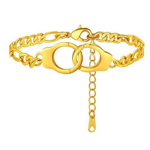 FindChic Tobillera de Esposas Fígaro Tobilleras Pulseras Cadena de Acero Inoxidable Dorado 22cm+5cm