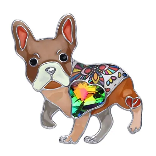 DOWAY Bonito broche de bulldog francés esmaltado para mascotas, insignias, bolsos, chaquetas, joyas, regalo, M, Esmalte, No es una piedra preciosa