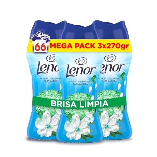 Lenor Perlas De Perfume para la Ropa, 66 Lavados (3 x 270g), Brisa Marina Y Jazmín, Edición Limitada Costa Mediterránea, Frescor Ininterrumpido Hasta 12 Semanas