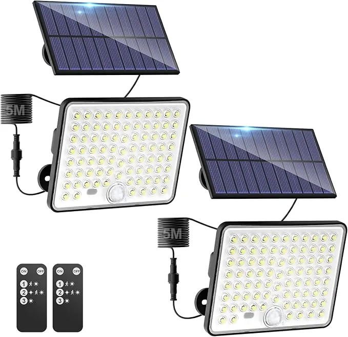 kolpop 2 Paquete Focos LED Exterior Solares,Focos LED Solares Sensor de Movimiento con Mando a Distancia,IP65 Impermeable Luz Solar,3 Modos Luz Solar Exterior Potente para Jardín,Patio,Garajes