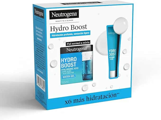 Neutrogena Rutina Hydro Boost, Gel de Agua Hidratante Facial (50 ml) y Contorno de Ojos (15 ml), set de regalo para 24 h de hidratación intensa, con Ácido Hialurónico