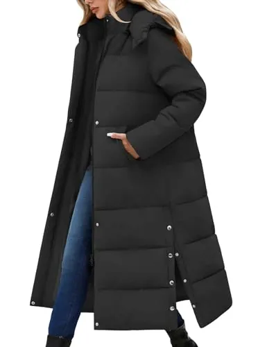 CMTOP Abrigos de Invierno para Mujer Larga Chaqueta con Capucha Cálido Hasta Los Tobillos Parka Elegante Abrigo de algodón Grueso Coat para Exteriores con Cremallera y Bolsillos(Negro, XXL)