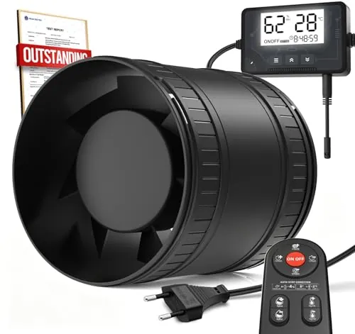 BUMSOU Extractor de Baño Sensor Humedad y Temperatura, Temporizador, Control Remoto, Ventilador Silencioso y Potente con Protección contra Sobrecalentamiento, Extractor de Aire para Sótano y Taller