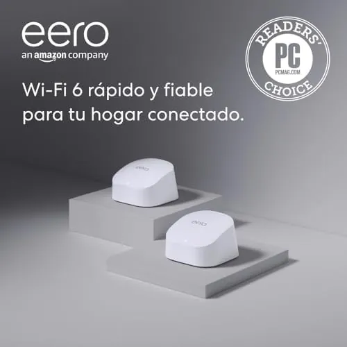 Router wifi de malla eero 6 de Amazon | Con Ethernet de 500 Mb/s, 280 m2 de cobertura y capacidad para conectar más de 75 dispositivos | pack de 2, modelo de 2021
