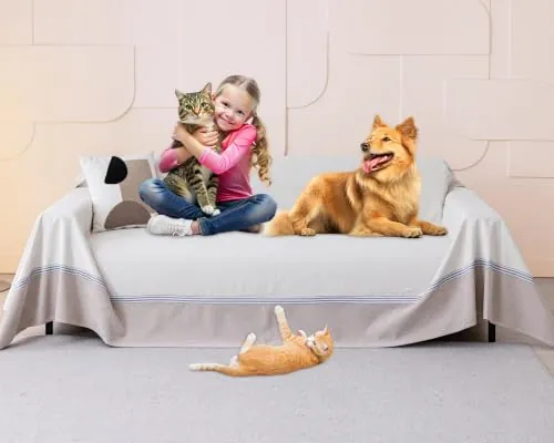 Loiion Fundas Sofa Antipelos Mascotas, Funda de Sofa 3 Plazas, Protector de Muebles para Perros, Protector Sofa para Gatos Arañazo y Perros Mascotas, Antideslizante Antimanchas Beige, 380x230cm